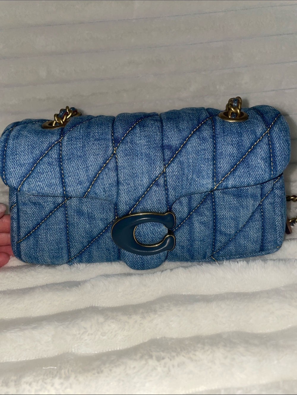 New W/O Tag Coach Blue Quilted Tabby 20 Blue Indigo Denim - Picture 2 of 10